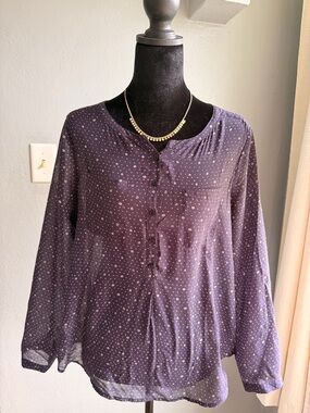 LOFT Petite Purple Polka Dot Top
